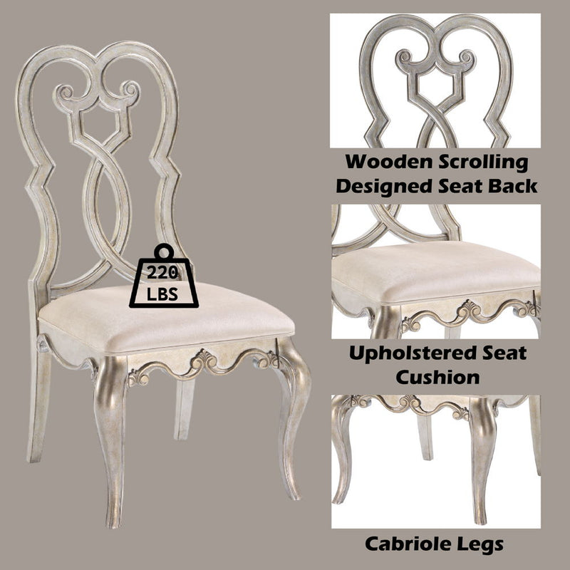 Esteban - Side Chair (Set of 2) - Ivory Velvet & Antique Champagne - R&R Furniture Gallery (Fountain Valley, CA)