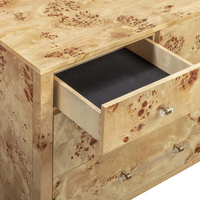 TOV Furniture Brandyss 7-drawer dresser with sleek wood finish, modern design, and ample storage drawers in a contemporary bedroom setting.