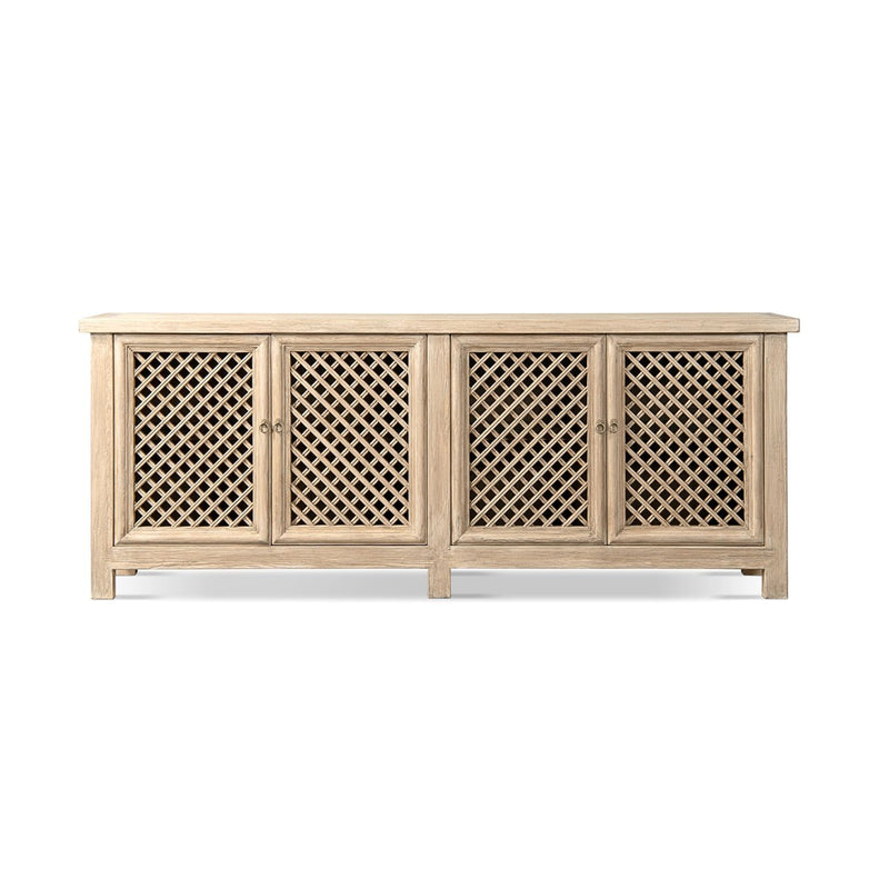 Jennifer Taylor Home Arden 4-door sideboard in natural wood finish, showcasing sleek design and spacious storage.