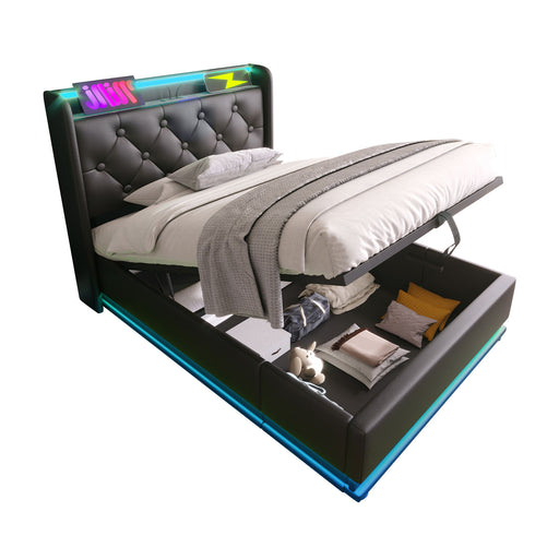 Upholstered Bed, 360 Surround LED Function, Remote Control, Hydraulic Storage Bed With USB, Type-C Charging (Without Mattress) - R&R Furniture Gallery (Fountain Valley, CA)