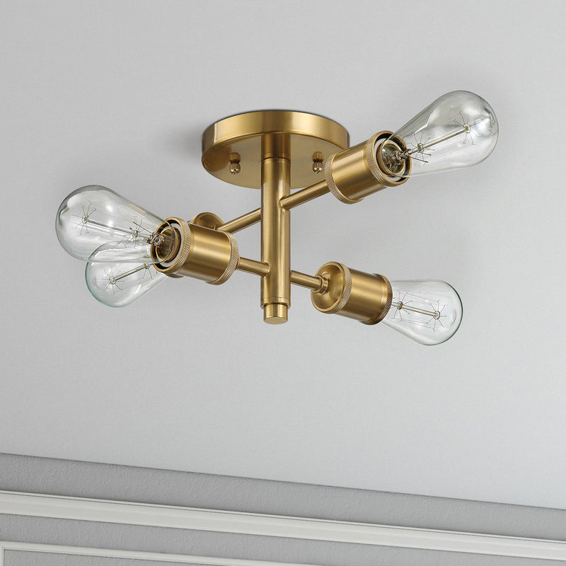Ephemeral - 4 Lights Semi Flush Mount Ceiling Pendant - Antique Brass / Clear / Gold - R&R Furniture Gallery (Fountain Valley, CA)