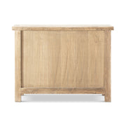 Jennifer Taylor Home Arden natural 2-door accent storage cabinet with sleek design and wood finish, showcasing its stylish exterior.