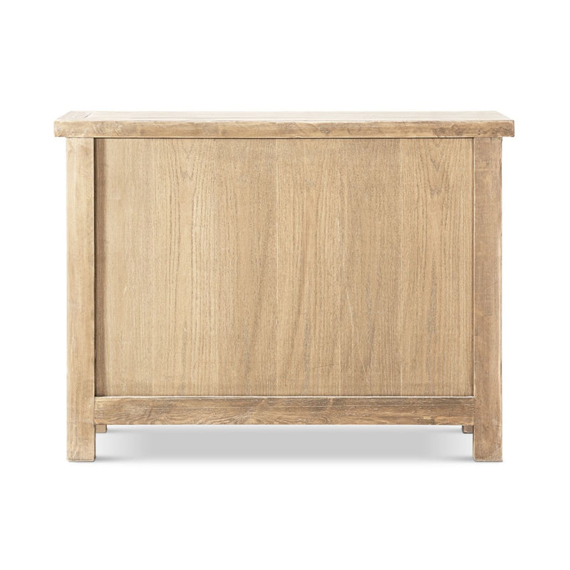 Jennifer Taylor Home Arden natural 2-door accent storage cabinet with sleek design and wood finish, showcasing its stylish exterior.