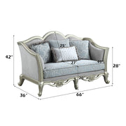 Qunsia - Loveseat With 4 Pillows - Light Gray Linen & Champagne - R&R Furniture Gallery (Fountain Valley, CA)