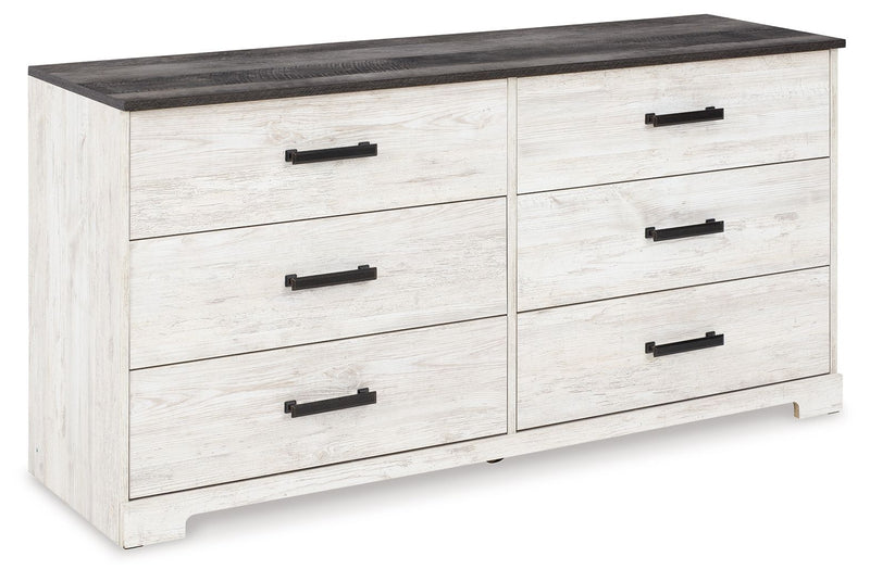 Shawburn - Six Drawer Dresser - Pewter-tone pulls - White / Black / Gray - R&R Furniture Gallery (Fountain Valley, CA)