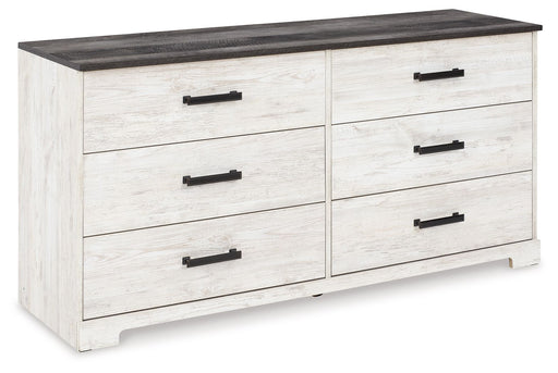 Shawburn - Six Drawer Dresser - Pewter-tone pulls - White / Black / Gray - R&R Furniture Gallery (Fountain Valley, CA)