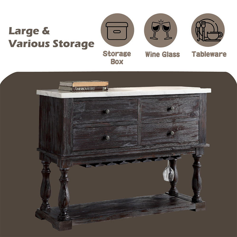Gerardo - Server - White Marble Top & Weathered Espresso - R&R Furniture Gallery (Fountain Valley, CA)