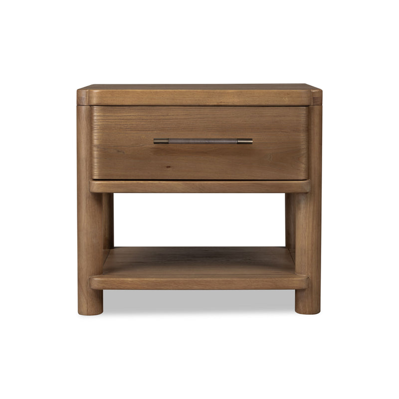 Modus Hollis 1 Drawer nightstand with CBN glass top, modern wooden bedside table with sleek design and natural wood finish.