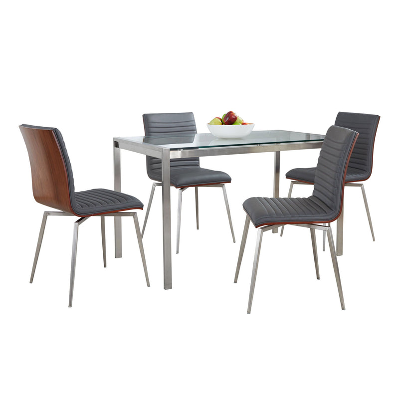 Lumi Source Fuji Mason 5-piece swivel contemporary dining set with glass tabletop and modern chairs in a stylish dining room setting.