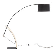 Lumi Source Robyn floor lamp with a natural wood finish and black metal base, modern design for living room or bedroom lighting.