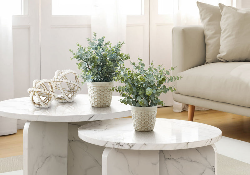 13" Tall, Artificial Plant, Eucalyptus Grass, Indoor, Faux, Fake, Table, Greenery, Potted, Decorative (Set of 2) - Green / White - R&R Furniture Gallery (Fountain Valley, CA)