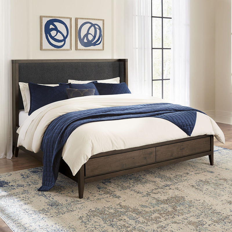Boracay California King-size Upholstered Wingback Storage Bed in Wild Oats Brown - R&R Furniture Gallery (Fountain Valley, CA)
