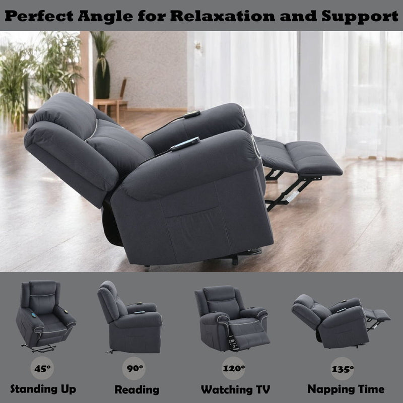 Domana - Power Recliner With Lift & Heating & Massage - Dark Blue Fabric - R&R Furniture Gallery (Fountain Valley, CA)
