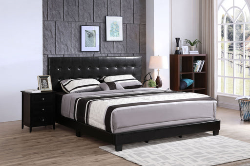 Upholstered Caldwell bed by Glory Furniture featuring a padded headboard and soft fabric in a modern bedroom setting.