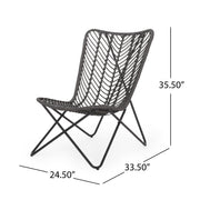 Set of two Noble House outdoor wicker chairs with geometric cross metal bases in gray, suitable for patio or garden seating.