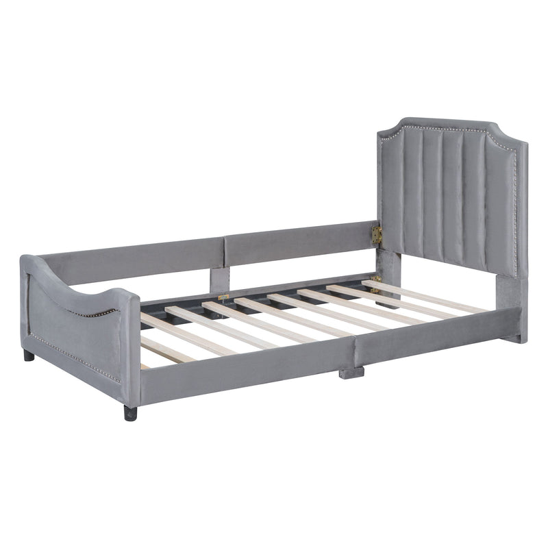 Upholstered Daybed With Classic Stripe Shaped Headboard - R&R Furniture Gallery (Fountain Valley, CA)