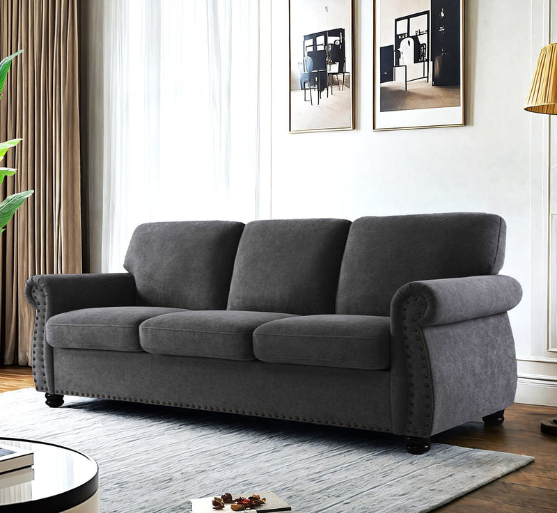Soft Sofa, Upholstered 3 Seater Couch With High Density Foam, Loose Back Cushions And Turned Legs - R&R Furniture Gallery (Fountain Valley, CA)