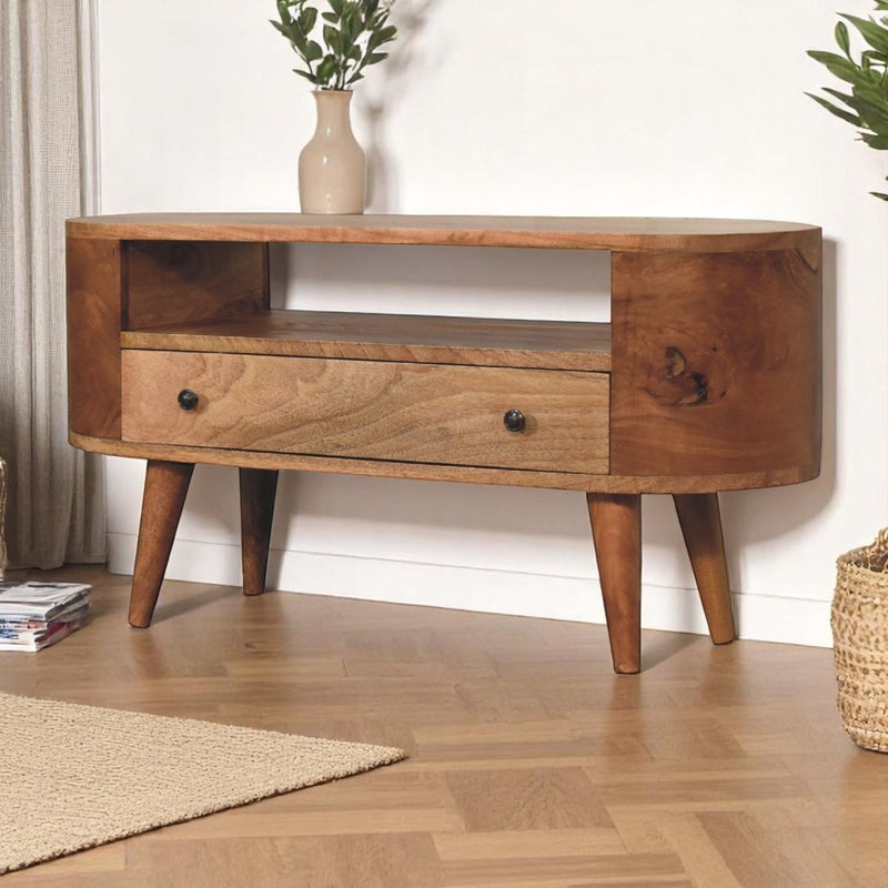 Modern Mini Rounded Entertainment Unit - Oak - R&R Furniture Gallery (Fountain Valley, CA)