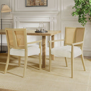 Mid Century Modern Arm Dining Chairs With Rattan Backrest - R&R Furniture Gallery (Fountain Valley, CA)