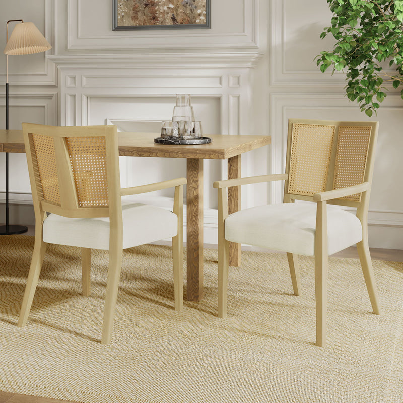 Mid Century Modern Arm Dining Chairs With Rattan Backrest - R&R Furniture Gallery (Fountain Valley, CA)