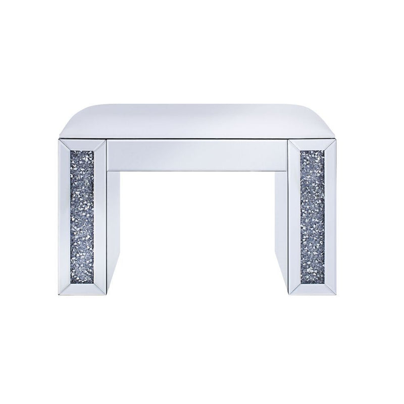 Noralie - Vanity Stool - Synthetic Leather , Mirrored & Faux Diamonds - R&R Furniture Gallery (Fountain Valley, CA)