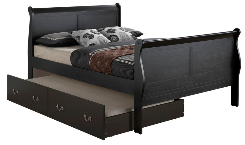 Elegant Glory Furniture trundle bed with classic design, featuring a wooden frame and storage drawer, ideal for space-saving bedrooms.