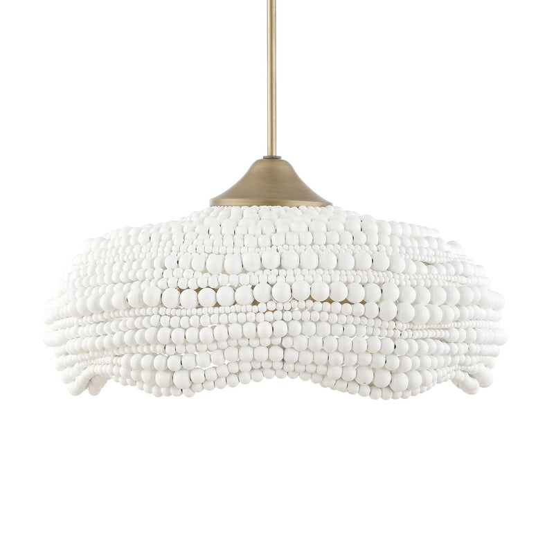 White Biddeford 5-light beaded pendant light by Uttermost hanging with beaded design and modern pendant lighting style.
