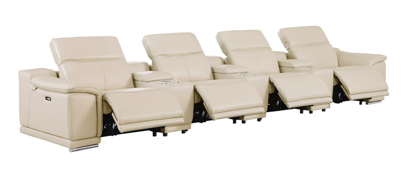 9762 - 7-Piece Italian Top Grain Leather Power Reclining Sofa With 4 Power Recliners - Beige