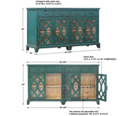 Green wooden credenza by Uttermost, Oksana style, featuring sleek design and storage compartments, ideal for modern living spaces.