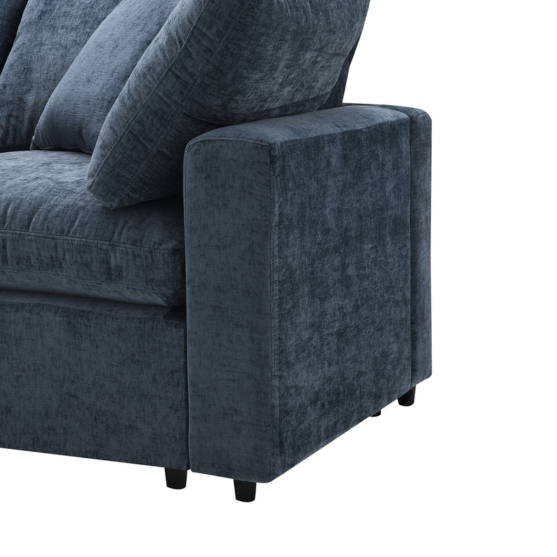 Modern Luxe & Co. modular cloud sofa bed with six seats, sectional couch set, ottoman, and convertible U-shaped sleeper for living room