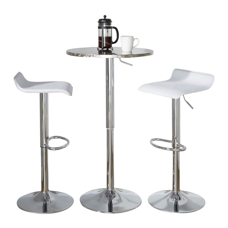 Lumi Source 3-piece bistro bar set with round table and adjustable oval footrest, ideal for modern dining spaces