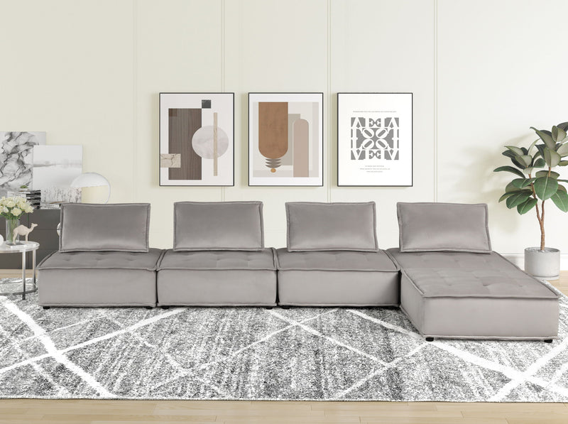 Lilola Home Anna stylish sectional sofa ottoman in beige fabric, with plush cushioning and modern design.