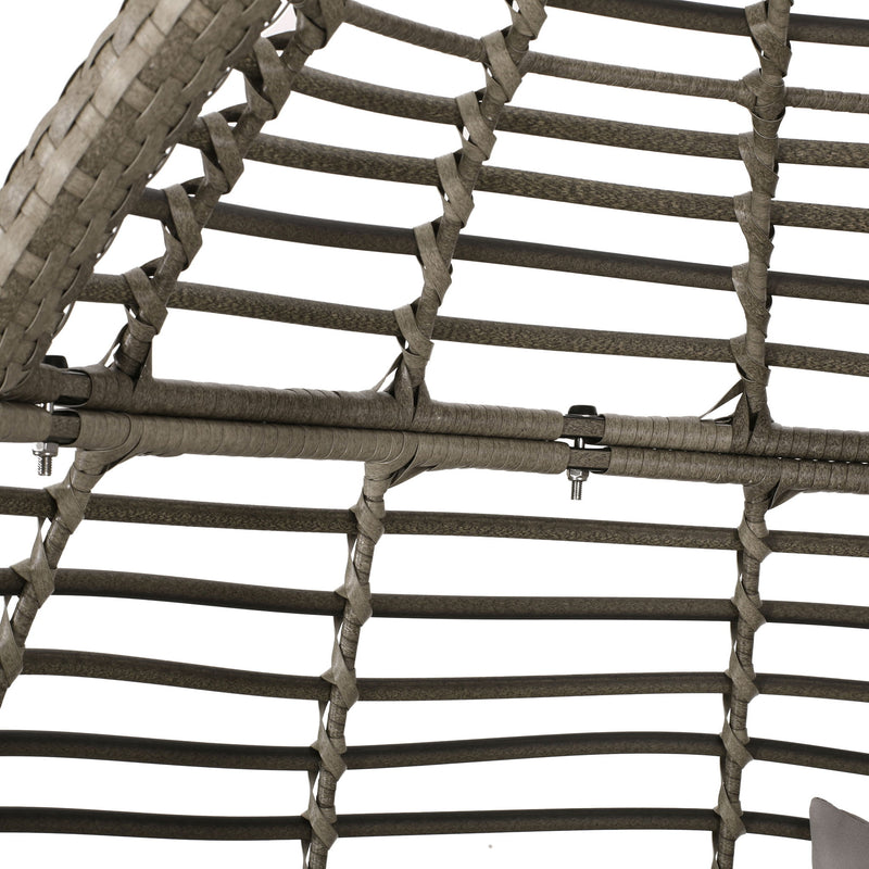 Noble House Morris Teardrop hanging chair with chain and water-resistant cushions for outdoor relaxation.