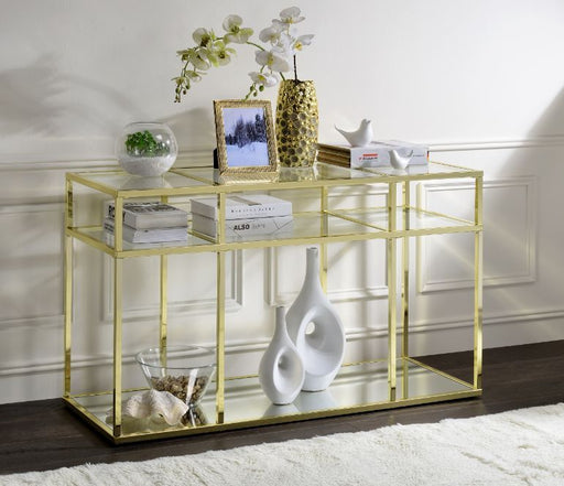 Uchenna - Sofa Table - Clear Glass & Gold - R&R Furniture Gallery (Fountain Valley, CA)
