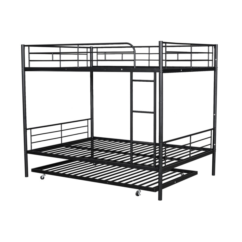DreamHaus steel construction bunk bed with two stacked sleeping areas and safety rails in a modern bedroom setting.