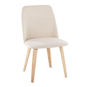 Lumi Source Toriano mid-century modern dining chair set with solid wood legs, in natural/cream or walnut/beige finish, shown in a dining room.
