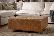 Aristo - Leather Square Ottoman - Autum Maple - R&R Furniture Gallery (Fountain Valley, CA)