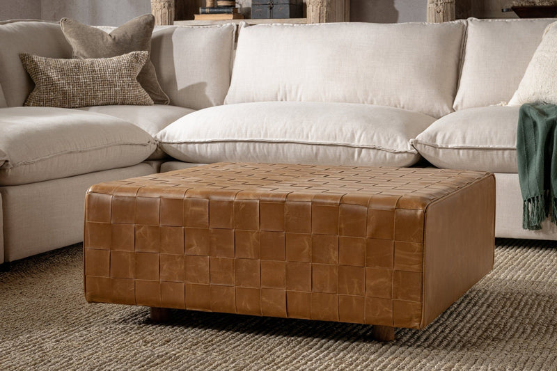 Aristo - Leather Square Ottoman - Autum Maple - R&R Furniture Gallery (Fountain Valley, CA)