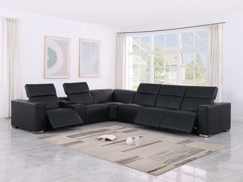 1208 - 7 Piece L-Shaped Leather Reclining Sectional With 3 Power Recliners