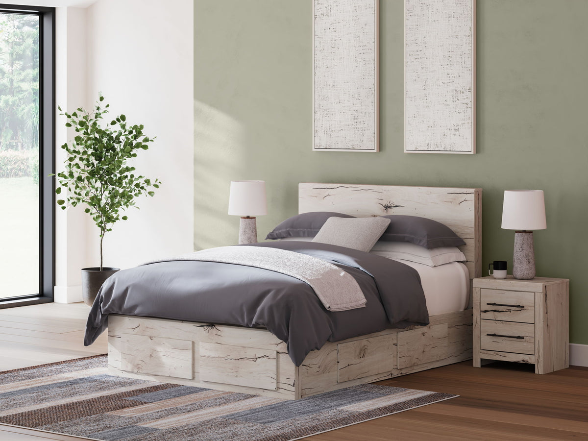 Signature Design by Ashley Lawroy panel bed with built-in storage drawers in dark wood finish, showcasing its sleek, modern design.