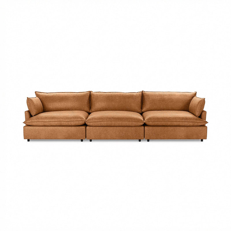 Classic Home Caplan modular sectional in a neutral fabric, showcasing its contemporary stationary design with multiple seating sections.