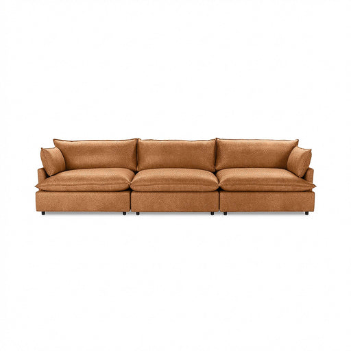 Classic Home Caplan modular sectional in a neutral fabric, showcasing its contemporary stationary design with multiple seating sections.