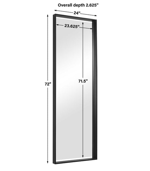 Black oversized rectangular accent mirror by Uttermost with a sleek modern frame, perfect for contemporary interior decor.