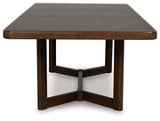 Rectangular Dilenno dining room extension table in dark brown wood, with extended surface and sturdy legs, by Signature Design Ashley.