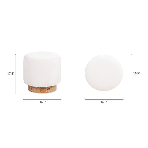 Tilly - Round Fur Upholstered / Burl Pouf Ottoman - White - R&R Furniture Gallery (Fountain Valley, CA)