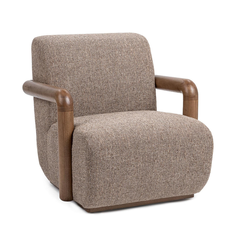 Classic Home Welson swivel accent chair in warm mocha fabric with a curved design and cushioned seat for comfortable seating.