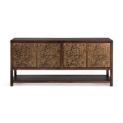 Classic Home Avara 4-door brown buffet cabinet with sleek wood finish and spacious storage compartments.