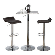 Lumi Source 3-piece bistro bar set with square table and adjustable oval footrests, ideal for contemporary dining spaces.