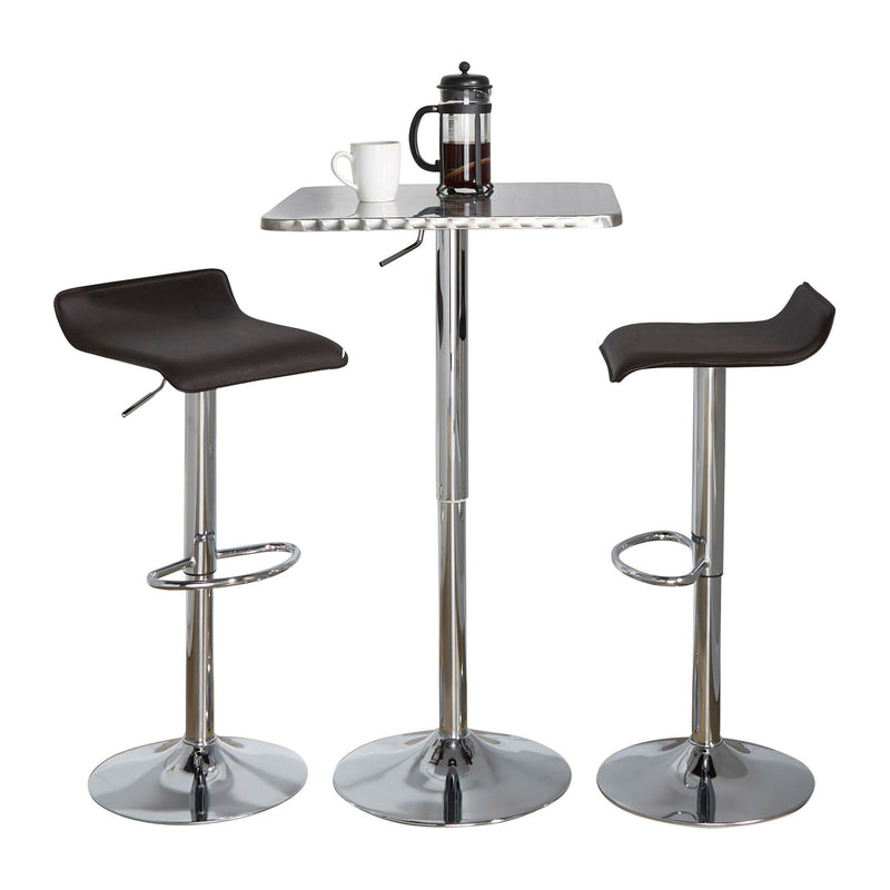 Lumi Source 3-piece bistro bar set with square table and adjustable oval footrests, ideal for contemporary dining spaces.