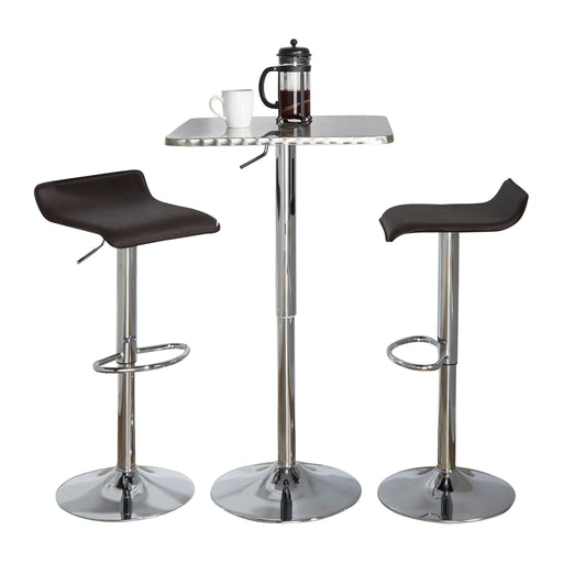 Lumi Source 3-piece bistro bar set with square table and adjustable oval footrests, ideal for contemporary dining spaces.